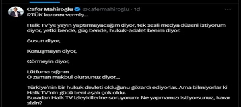 CAFER MAHİROĞLU'NDAN KARARTMA TEPKİSİ
