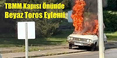 TBMM önünde beyaz Toros yakıldı